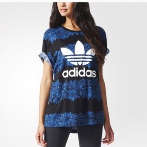 Adidas blue and black floral top